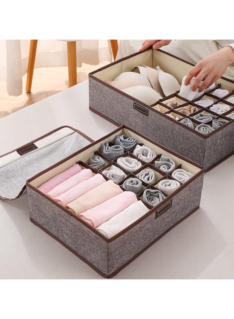 Hanayo Sock Drawer Organizer with Lid 17 Cells Foldable Underwear and Bras Drawer Organizers Non-woven Fabric Storage Box Divider Bins for Bra Socks Underware Ties(Grey) - Image 5