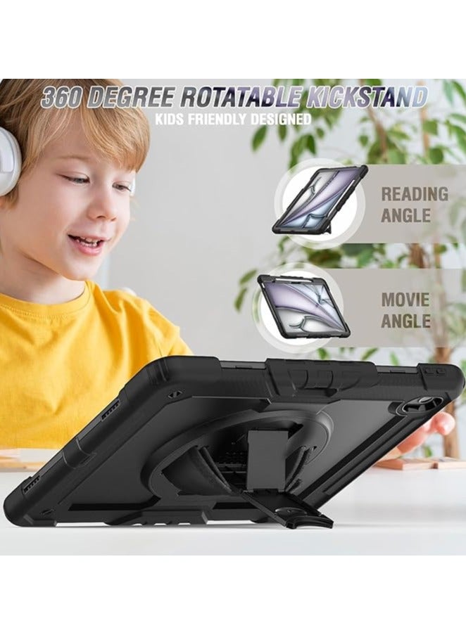 Green Tiger iPad Air 13 Inch Case Cover 2024 M2 with Screen Protector&Pen Holder | iPad Air 13 Case For Kids A2898 A2899 | Heavy Duty Shockproof Rugged Protective Case W/Handle Strap Sholuder Strap | Black - Image 4