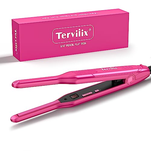 Terviiix Mini Flat Iron and Hair Straightener for Short Hair, Edges, and Pixie Cut - 3/10 Inch Skinny Pencil Straightener for Black Women's Baby Hair, LCD Digital Display, Dual Voltage, Pink - Image 1