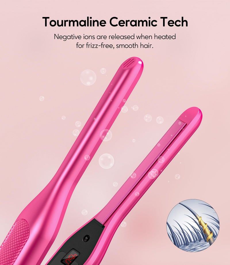 Terviiix Mini Flat Iron and Hair Straightener for Short Hair, Edges, and Pixie Cut - 3/10 Inch Skinny Pencil Straightener for Black Women's Baby Hair, LCD Digital Display, Dual Voltage, Pink - Image 2
