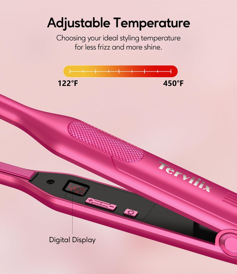 Terviiix Mini Flat Iron and Hair Straightener for Short Hair, Edges, and Pixie Cut - 3/10 Inch Skinny Pencil Straightener for Black Women's Baby Hair, LCD Digital Display, Dual Voltage, Pink - Image 3