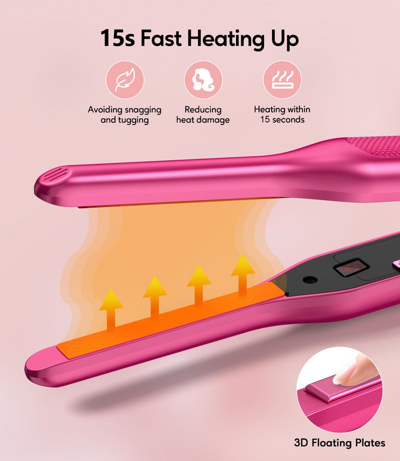 Terviiix Mini Flat Iron and Hair Straightener for Short Hair, Edges, and Pixie Cut - 3/10 Inch Skinny Pencil Straightener for Black Women's Baby Hair, LCD Digital Display, Dual Voltage, Pink - Image 4