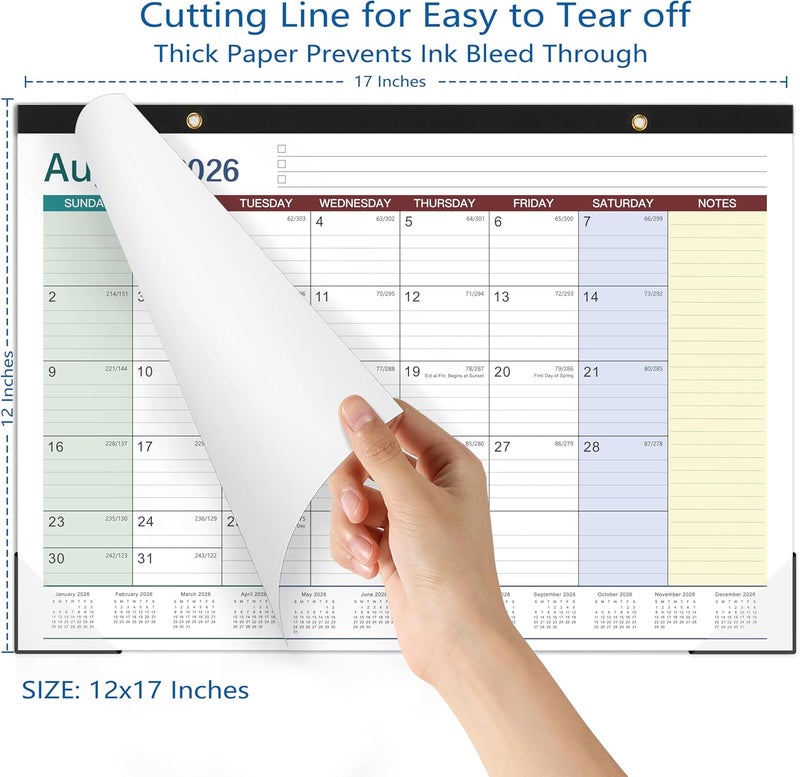 Tersus 2026 Desk Calendar - Large Desk Calendar 2026, JAN 2026 - DEC 2026, Desk Pad Calendar, 17" x 12" Desk/Wall Calendar 2-in-1 with Notes, Corner Protector, Blocks - Image 3