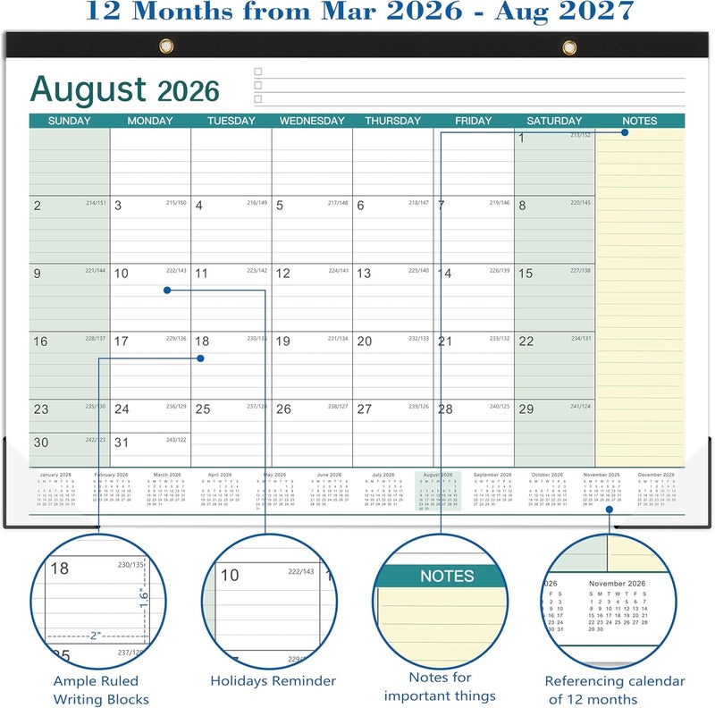 Tersus 2026 Desk Calendar - Large Desk Calendar 2026, JAN 2026 - DEC 2026, Desk Pad Calendar, 17" x 12" Desk/Wall Calendar 2-in-1 with Notes, Corner Protector, Blocks - Image 4