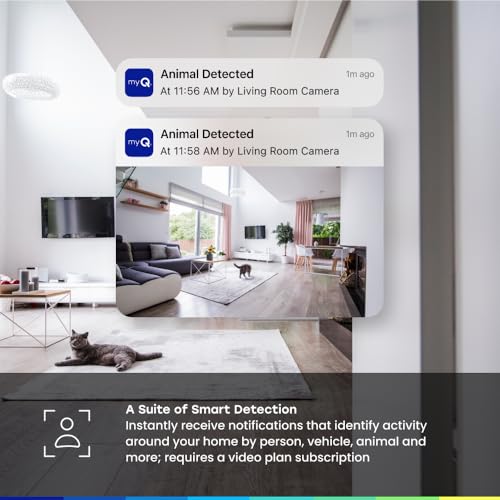 Chamberlain كاميرا الأمن الداخلية الذكية CHAMBERLAIN myQ – فيديو بدقة 1080p HD، رؤية ليلية، كشف الحركة، واي فاي، صوت ثنائي الاتجاه، تحكم عبر الهاتف الذكي - Image 5