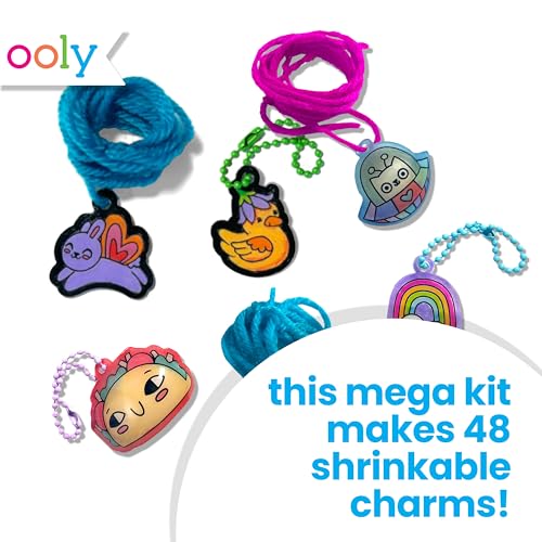 Ooly 74 PC DIY Shrinking Art Kit with 8 Paint Markers Includes 48 Plastic Pre Cut Charms 15 Colored Ball Chains and 2 Colored Cords No Mess Creative Activity Jewelry Making Kit - Image 5