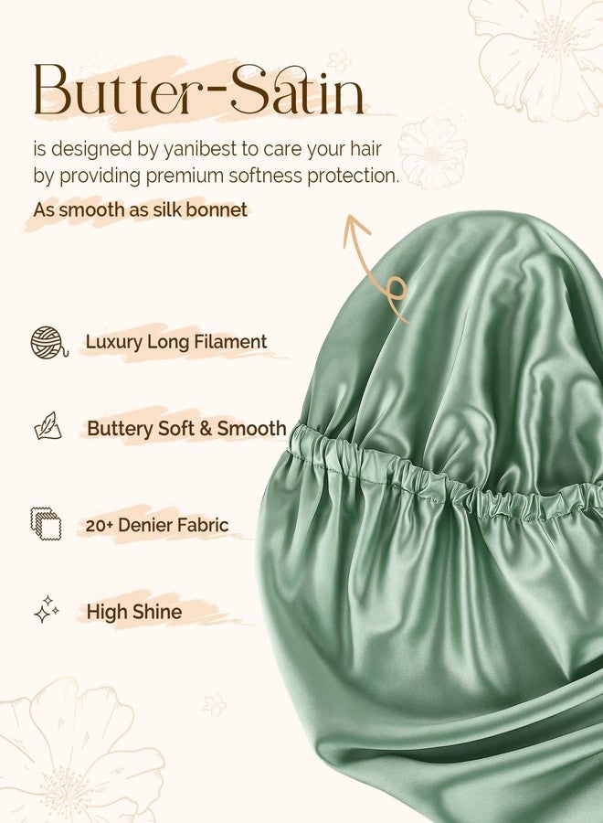 YANIBEST Satin Sleep Bonnet for Natural Hair - Extra Double Layer Long Adjustable Silk Hair Bonnet for Braids, Locs, Curls - Women’s Night Hair Protection Cap - Image 3