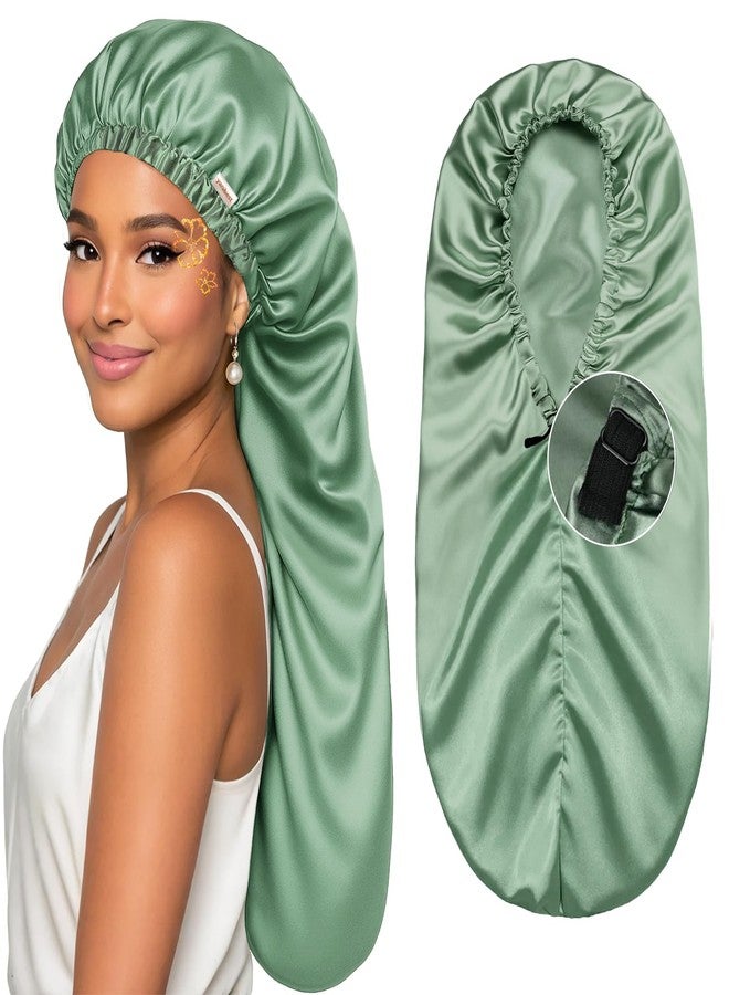 YANIBEST Satin Sleep Bonnet for Natural Hair - Extra Double Layer Long Adjustable Silk Hair Bonnet for Braids, Locs, Curls - Women’s Night Hair Protection Cap - Image 1