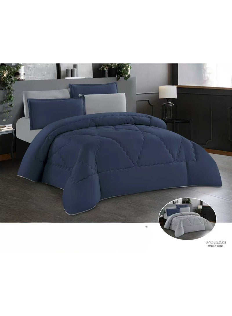 HOOR This double-sided summer bed set (6 pieces) features a modern design and geometric quilted stitching, giving it an elegant hotel look. It includes: 1 comforter (240*260cm), 1 fitted sheet (200*200cm), and 4 pillowcases (50*75cm). - Image 1