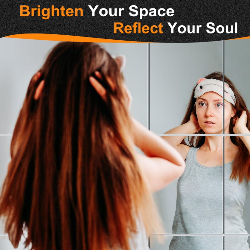 Delma Frameless Mirror Tiles 16"x12"x12 Pcs Wall Mounted, Shatter Resistant Full Length Tempered Glass Panels for Home Gym Bathroom Bedroom & Living Room Decor - Image 2