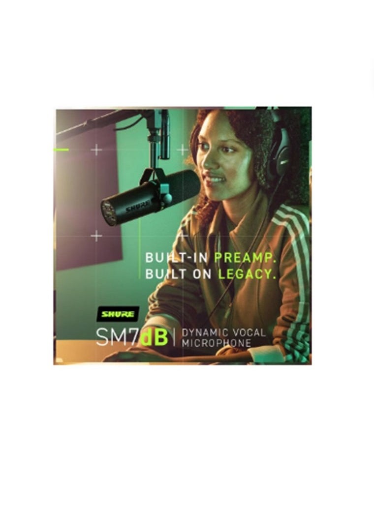 Shure - Dynamic Vocal Microphone W/Built-In Preamp For Streaming, Podcast, Recording, Wide-Range Frequency, Warm And Smooth Sound, Rugged Construction, Detachable Windscreen SM7DB Black - Image 1