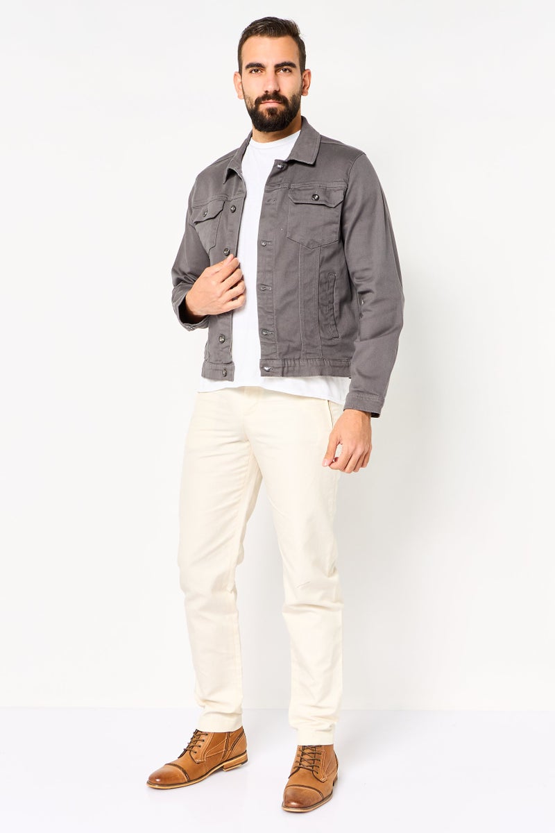 Threadbare Men Plain Denim Jacket, Dark Grey - Image 4