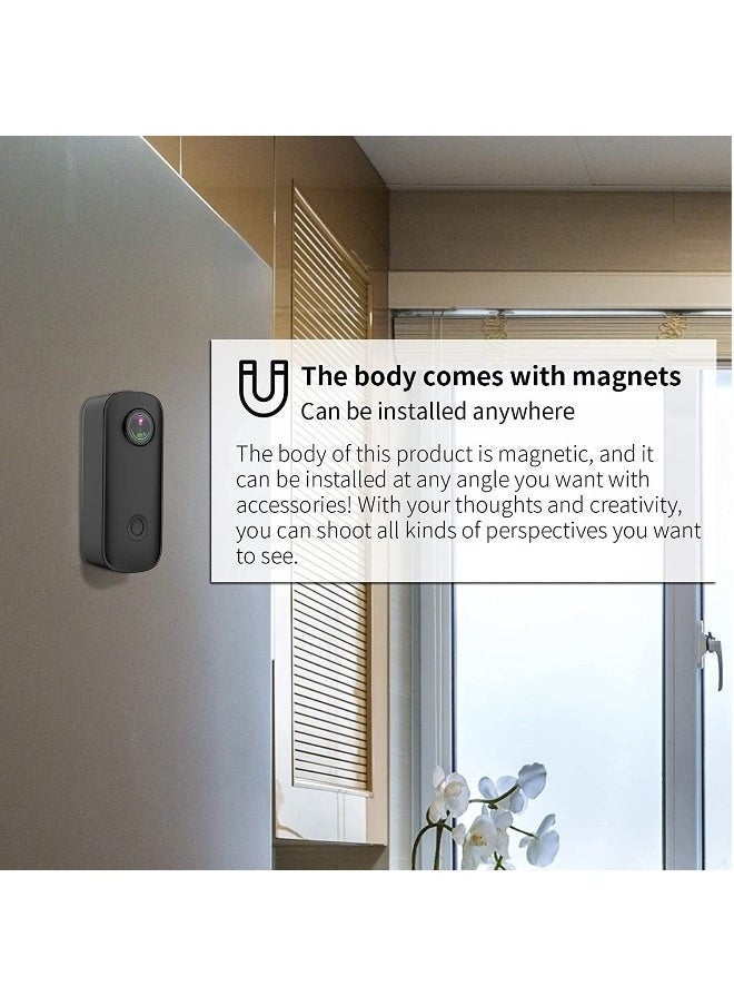 SJCAM C100+ Small Action Camera, 4K 30FPS Waterproof Sports Video WiFi 15MP , mini Camera with Wearable Accessories for Travel, Sports, Vlog , hidden spy camera,Rechargeable,built-in magnetic strip