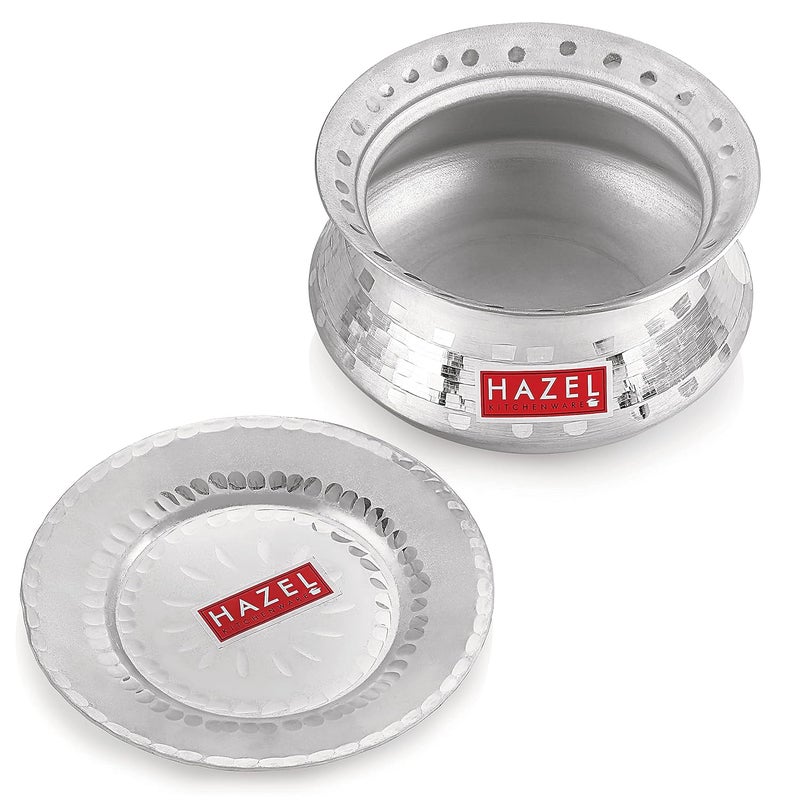 HAZEL Aluminium Handi with Lid 24 cm with 3200 ml Capacity Machine Hammered Finish Biryani Rice Cooking Pot Dhari Patiya Patila Tope Vessel - Image 1