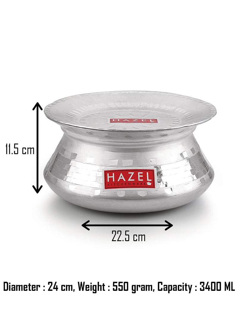 HAZEL Aluminium Handi with Lid 24 cm with 3200 ml Capacity Machine Hammered Finish Biryani Rice Cooking Pot Dhari Patiya Patila Tope Vessel - Image 4