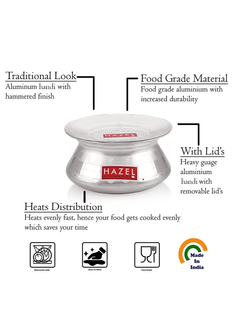 HAZEL Aluminium Handi with Lid 24 cm with 3200 ml Capacity Machine Hammered Finish Biryani Rice Cooking Pot Dhari Patiya Patila Tope Vessel - Image 3