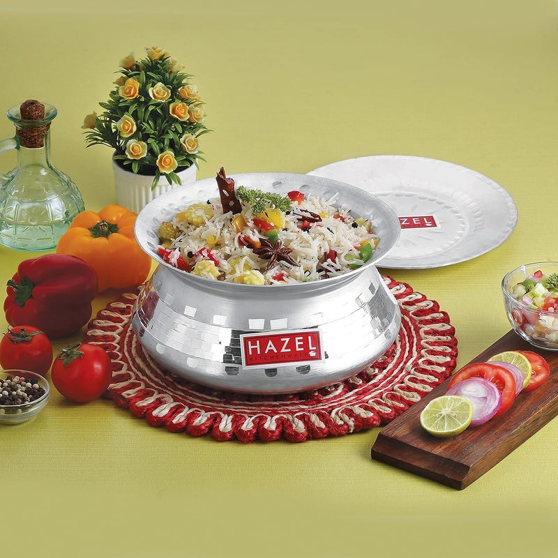 HAZEL Aluminium Handi with Lid 24 cm with 3200 ml Capacity Machine Hammered Finish Biryani Rice Cooking Pot Dhari Patiya Patila Tope Vessel - Image 2