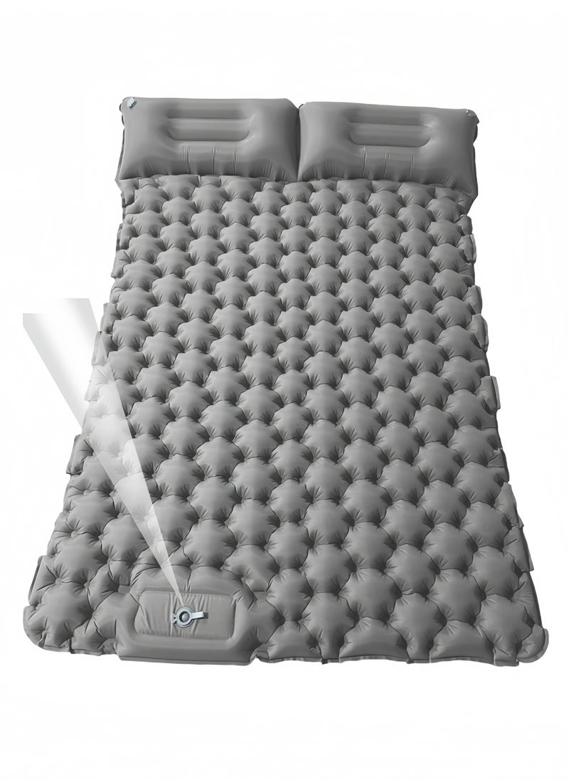 GGEROU - Inflatable Double Camping Mat with Pillow, Build-in Foot Pump Ultralight Sleeping Air Matress Pad for 2 Person, Portable Bed Compact for Camping Hiking Backpacking Outdoor Grey - Image 1