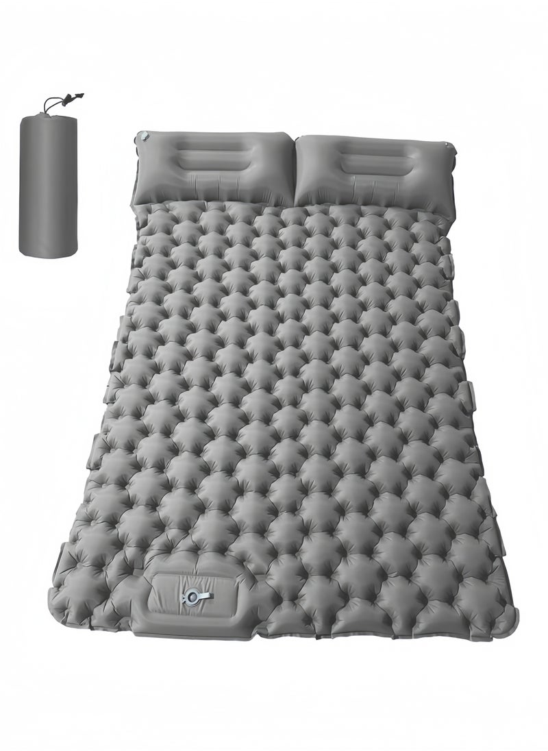 GGEROU - Inflatable Double Camping Mat with Pillow, Build-in Foot Pump Ultralight Sleeping Air Matress Pad for 2 Person, Portable Bed Compact for Camping Hiking Backpacking Outdoor Grey - Image 1