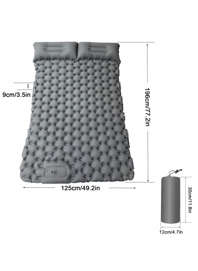 GGEROU - Inflatable Double Camping Mat with Pillow, Build-in Foot Pump Ultralight Sleeping Air Matress Pad for 2 Person, Portable Bed Compact for Camping Hiking Backpacking Outdoor Grey - Image 1
