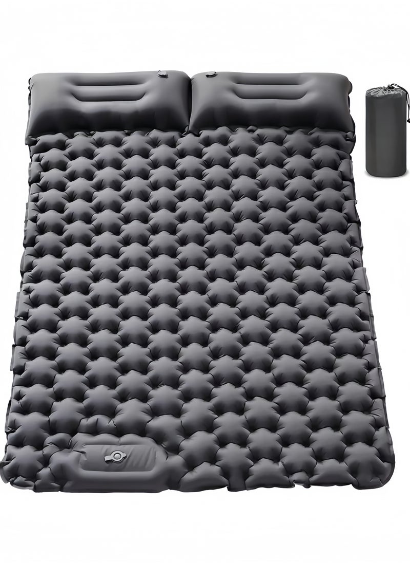 GGEROU - Inflatable Double Camping Mat with Pillow, Build-in Foot Pump Ultralight Sleeping Air Matress Pad for 2 Person, Portable Bed Compact for Camping Hiking Backpacking Outdoor Grey - Image 1