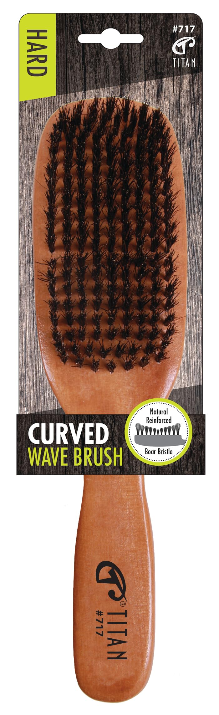 Titan Hard Curved Wave Brush For Men All Hair Textures 1pc Natural Boar Bristles Wooden Handle Wooden Hair Brush