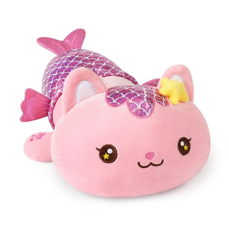 Onsoyours Cute Kitten Mermaid Plush Toy Stuffed Animal Kitty Soft Mermaid Cat Plush Pillow for Kids (Pink Cat Mermaid, 12") - Image 1