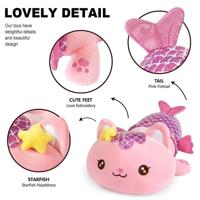 Onsoyours Cute Kitten Mermaid Plush Toy Stuffed Animal Kitty Soft Mermaid Cat Plush Pillow for Kids (Pink Cat Mermaid, 12") - Image 3