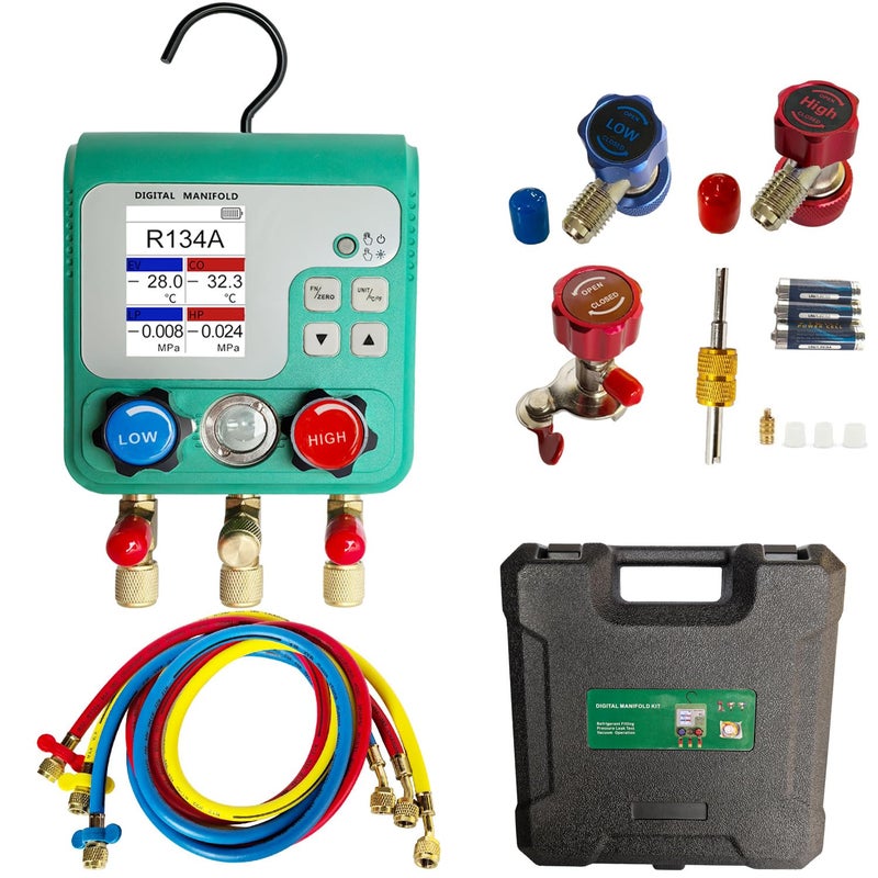 Vanlison Professional Digital HVAC Manifold Gauge Set Refrigerant Gauge Diagnostic Tool for R134AR410A1234YF PressureVacuumLeak Test 92 Refrigerant Types Compatibility HVAC Maintenance