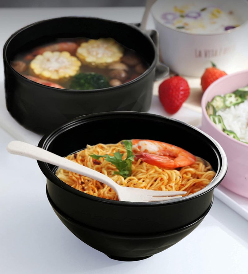 Layron Ramen Cooker Ramen Bowl Set with Chopsticks 33oz Microwave Noodle Bowl College Dorm Room Essentials for Girls for Boys Apartment Essentials-Black - Image 3