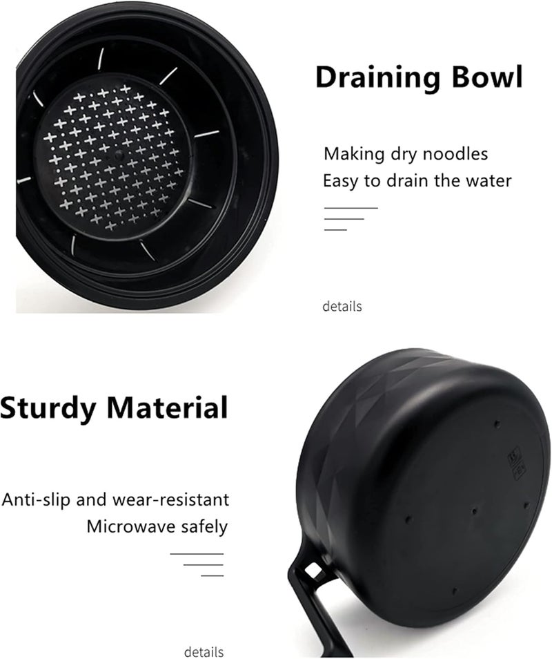 Layron Ramen Cooker Ramen Bowl Set with Chopsticks 33oz Microwave Noodle Bowl College Dorm Room Essentials for Girls for Boys Apartment Essentials-Black - Image 4