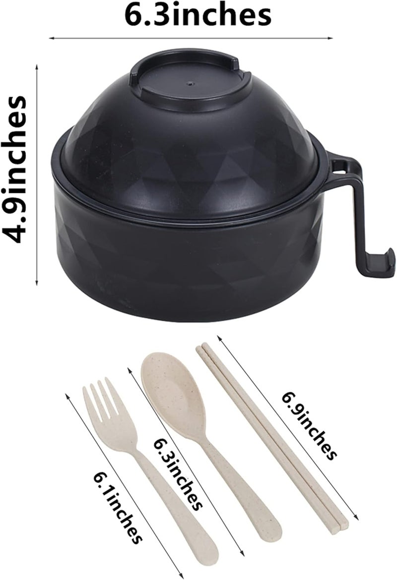Layron Ramen Cooker Ramen Bowl Set with Chopsticks 33oz Microwave Noodle Bowl College Dorm Room Essentials for Girls for Boys Apartment Essentials-Black - Image 5