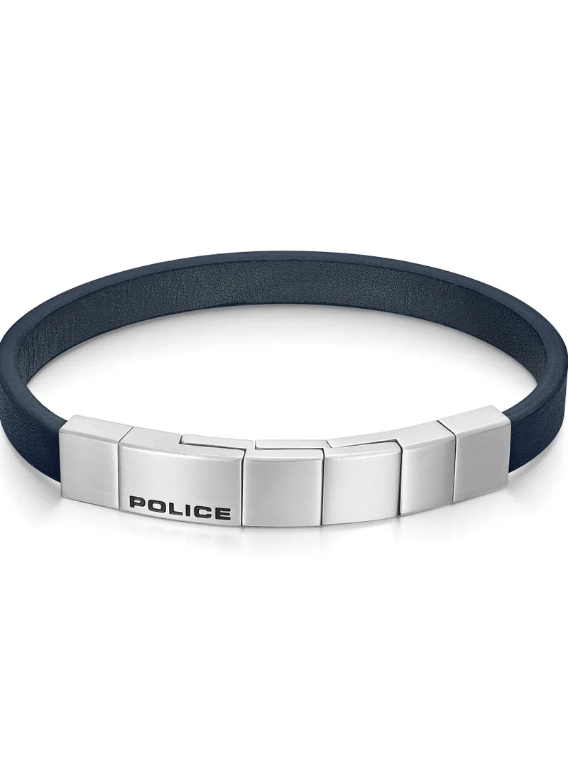 POLICE Police Rotator Navy Blue Leather Stainless Steel Gents Bracelet