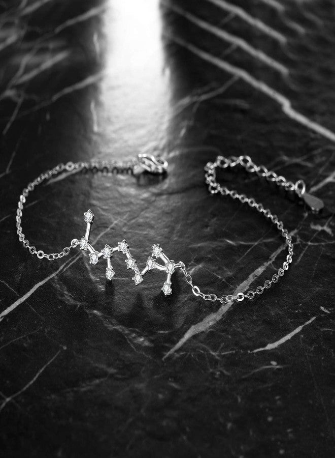 BriLove 925 Sterling Silver Bracelet -"Scorpio" Constellation Zodiac 12 Horoscope Astrology Women CZ Link Bracelet Clear April Birthstone - Image 4
