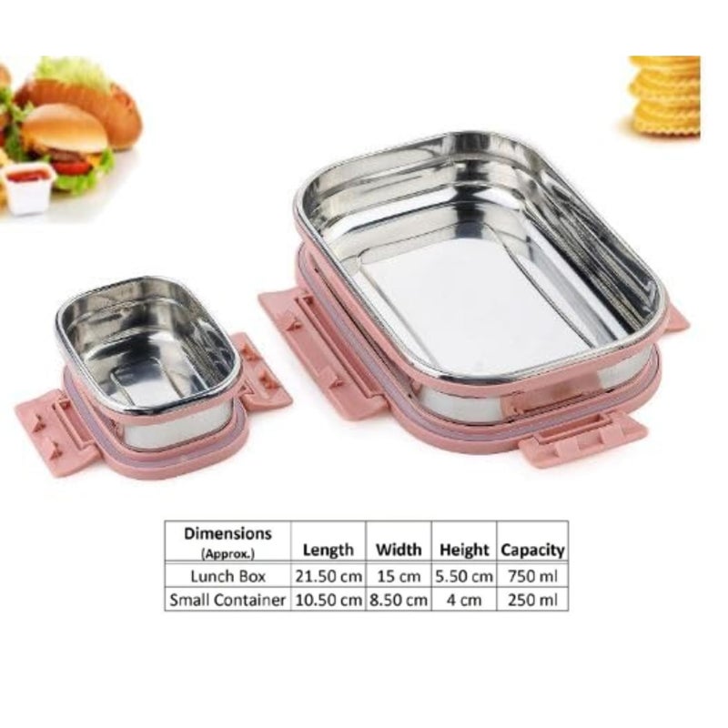 BLLUEX Stainless Steel Tiffin Lunch Box with 4 Side Silicone Sleeve Clip Lock Lid, Food Storage Containers, Leak-Proof Bento Box Ideal for Work, School & Travel, 2 Containers (750ml and 250ml) - Pink  - Image 5