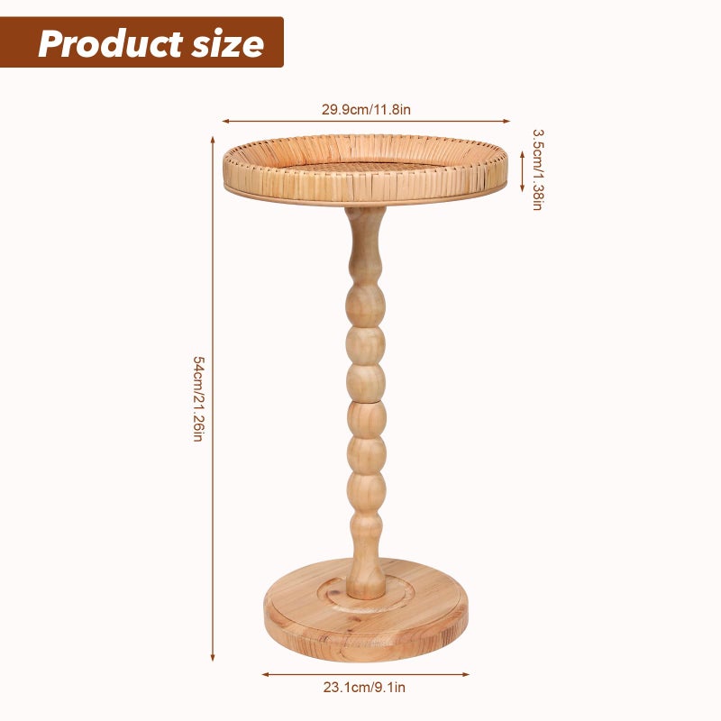 SUJUN Boho Rattan Round Side Table - Small Pedestal Table for Living Room, Bedroom, or Office - Compact End Table with Solid Wood Legs - Modern Coffee Table for Small Spaces, Corners, & Plant Stand - Image 2