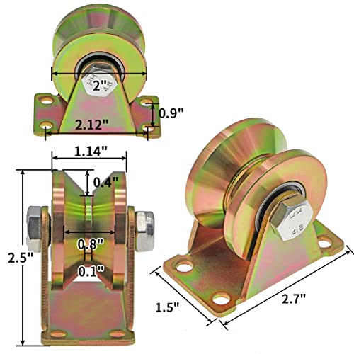 Skelang 2" V-Groove Wheel, Sliding Gate Casters, Heavy Duty Rigid Roller for Inverted V-Track, Rolling Gate, Industrial Machines Rail, Total Load Capacity 2500 Lbs, Pack of 4 - Image 3