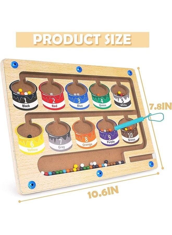 NIBEMINENT - Color and Number Magnetic Maze - Montessori Educational Wooden Puzzle Game Board for Toddlers Matching Toys Toddler Activity Learn Fine Motor Skills Preschoolers - Image 1