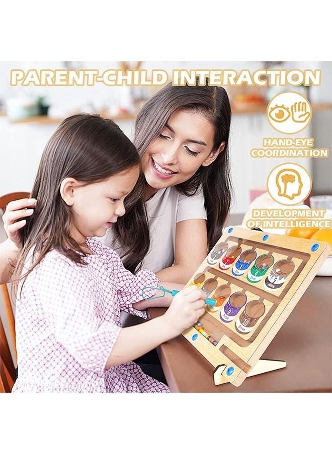 NIBEMINENT - Color and Number Magnetic Maze - Montessori Educational Wooden Puzzle Game Board for Toddlers Matching Toys Toddler Activity Learn Fine Motor Skills Preschoolers - Image 1