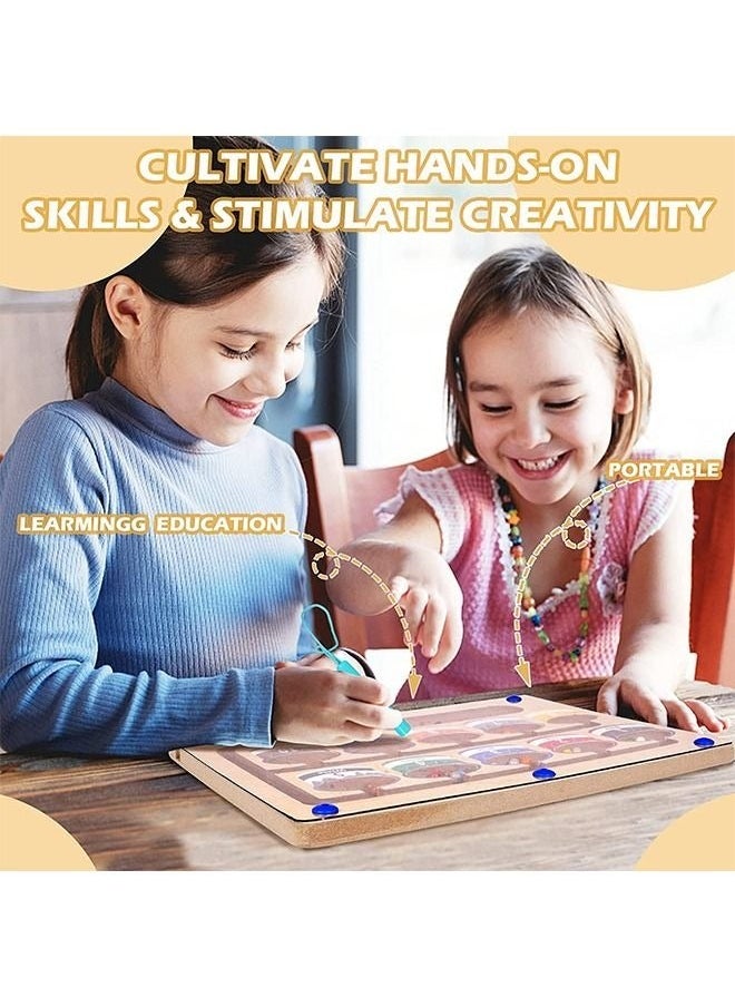 NIBEMINENT - Color and Number Magnetic Maze - Montessori Educational Wooden Puzzle Game Board for Toddlers Matching Toys Toddler Activity Learn Fine Motor Skills Preschoolers - Image 1