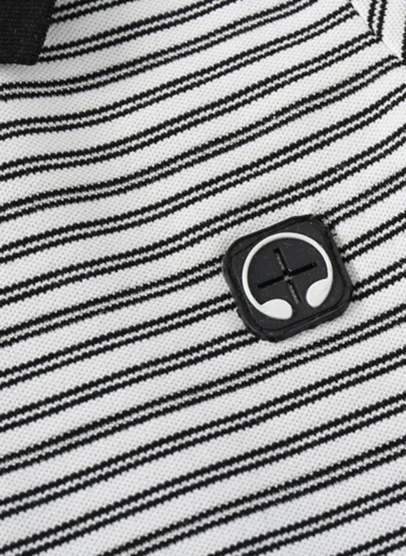 يونيكي White Striped Polo Collar Tshirt