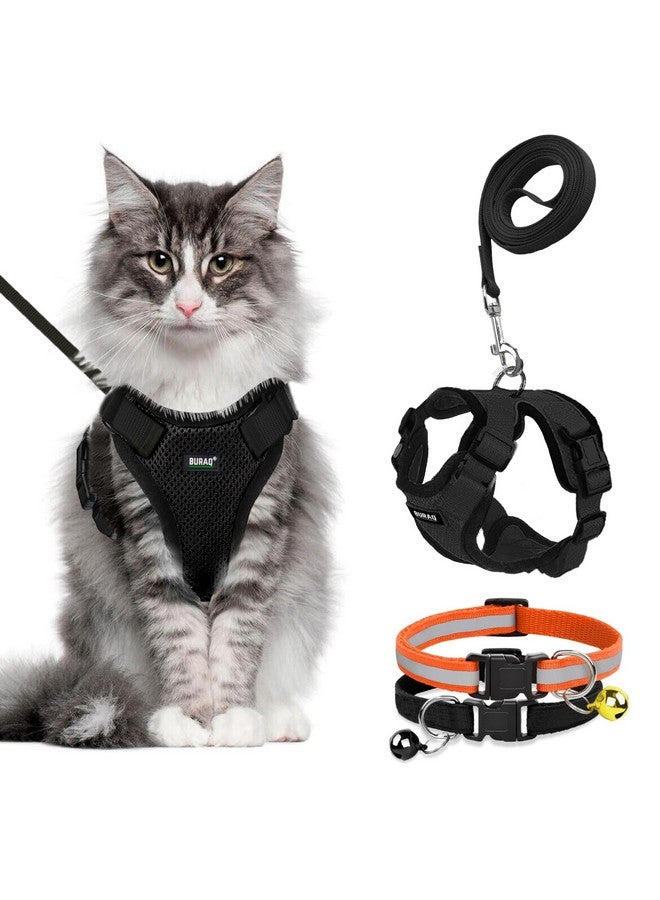 Buraq Pets Escape Proof No Pull Cat Harness with Leash for Outdoor, Walking, Air Mesh Fabric, Easy Control, Adjustable & Durable Cat Leash (M, Black) - Image 1