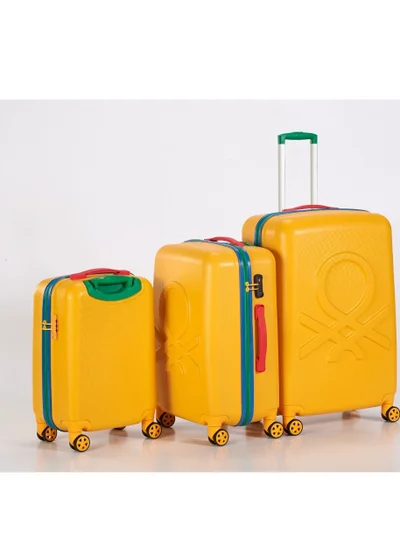 UNITED COLORS OF BENETTON BNTA-202 Premium Quality Set of 3 Luggage with TSA Lock| Material- Acrylonitrile Butadiene Styrene| Adjustable Trolley Handle | Smooth Dual Wheels 360degree rotate| Cabin, Medium, Large| Yellow