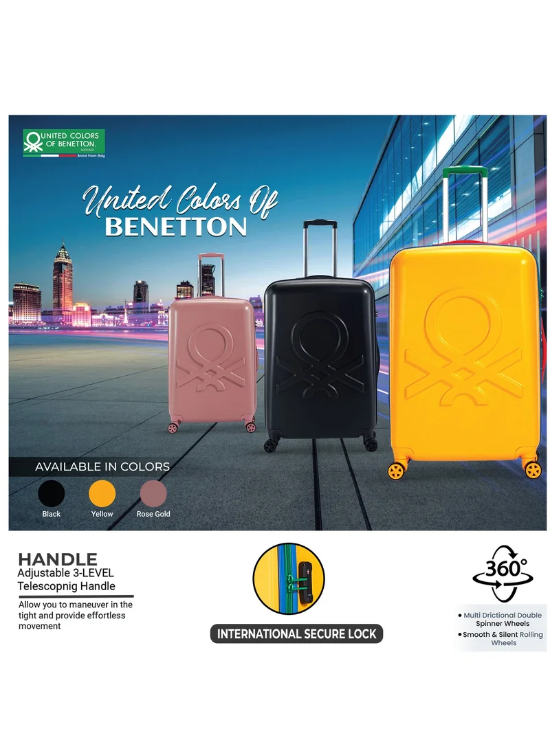 UNITED COLORS OF BENETTON BNTA-202 Premium Quality Set of 3 Luggage with TSA Lock| Material- Acrylonitrile Butadiene Styrene| Adjustable Trolley Handle | Smooth Dual Wheels 360degree rotate| Cabin, Medium, Large| Yellow