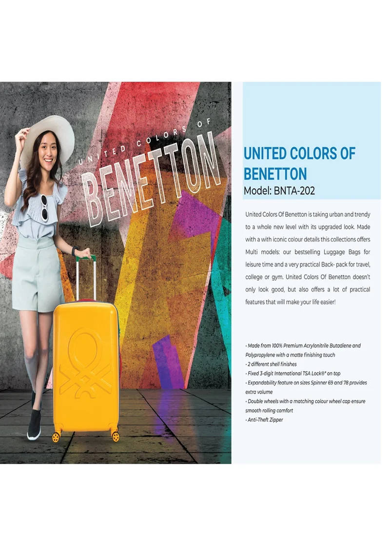 UNITED COLORS OF BENETTON BNTA-202 Premium Quality Set of 3 Luggage with TSA Lock| Material- Acrylonitrile Butadiene Styrene| Adjustable Trolley Handle | Smooth Dual Wheels 360degree rotate| Cabin, Medium, Large| Yellow