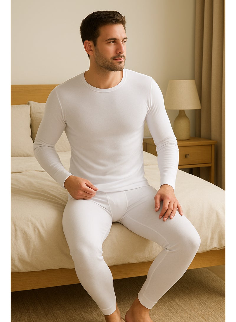 رات سو ملابس داخلية حرارية فائقة النعومة للرجال مكونة من قطعتين مع بطانة من الفليس، لون أبيض - Image 4