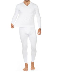 RATSAW Ultra Soft Thermal Underwear for Men Long Johns Set with Fleece Lined White  - Image 1