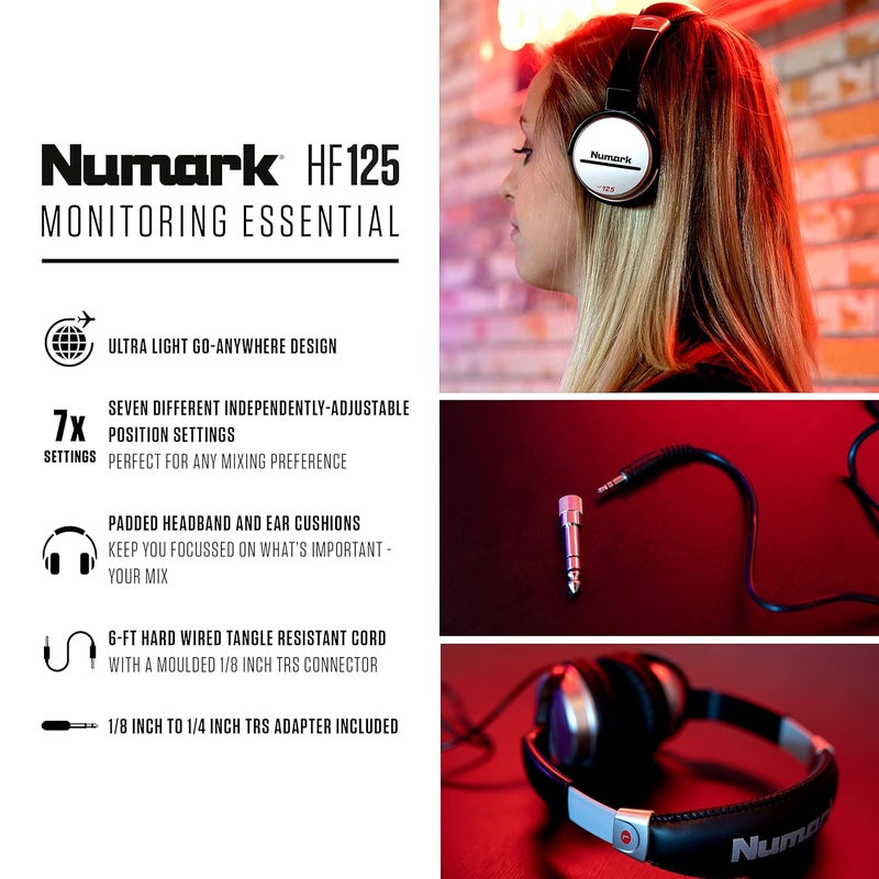 Numark سماعات DJ احترافية Hf125 سلكية فوق الأذن مع ميكروفون وتصميم خلفي مغلق لعزل ممتاز، أسود وفضي - Image 2