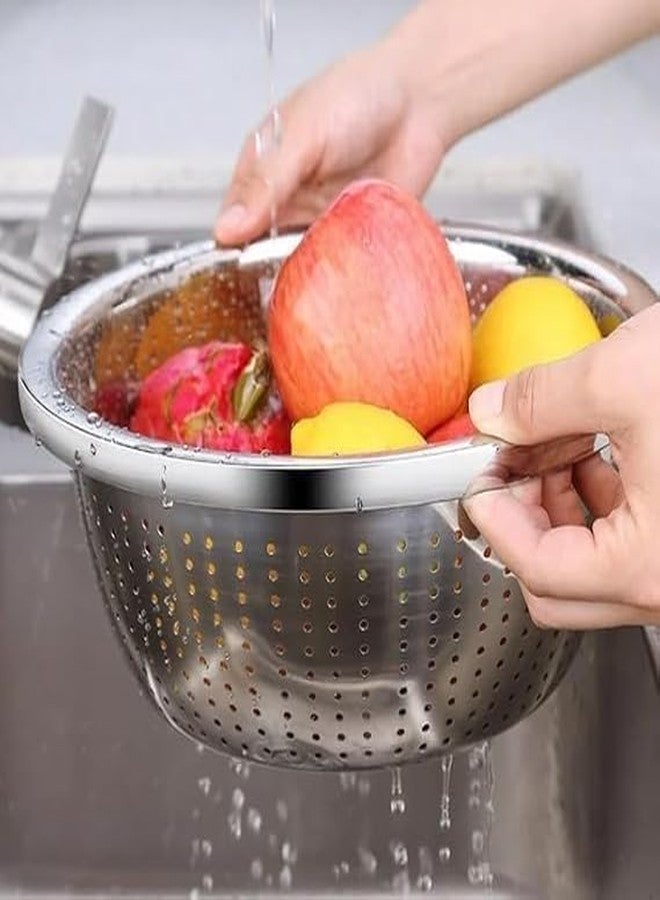 PIPULSE Stainless Steel Round Drain Basket for Sink | Vegetable and Fruit Washing Colander | Kitchen Rinse and Strain Basin | Multi-Purpose Cleaning and Draining Bowl - Image 2
