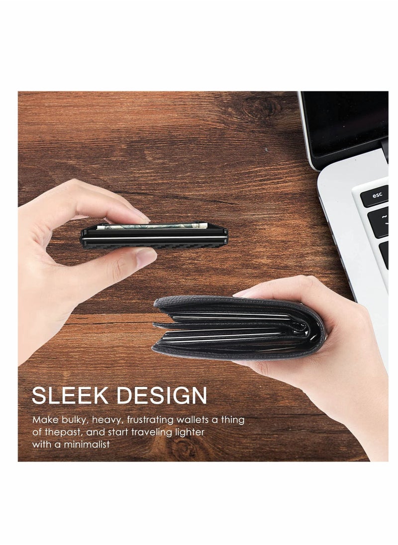 SYOSI Carbon Fiber Wallets for Men, RFID Money Clip Wallet for Men, Minimalist Aluminum Metal Wallet, Mens Wallet Carbon Fiber Card Holder (Black)  - Image 2